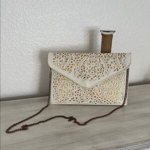 Vintage Jing Mei Envelope Style  Cream and Gold Women's Clutch/Crossbody Bag